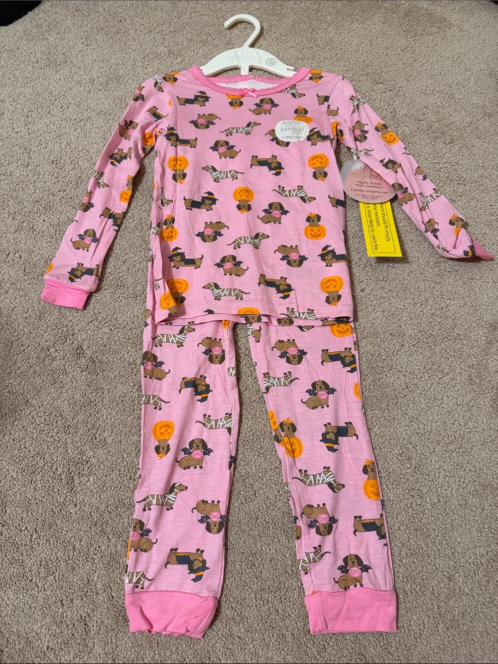 Milkberry Baby Pink Halloween Puppy Print Long-Sleeve Pajama Set